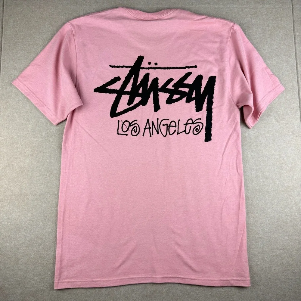 Stussy Los Angeles Shirt Mens‎ M Pink Logo Streetwear Skate Surf Graphic Tee